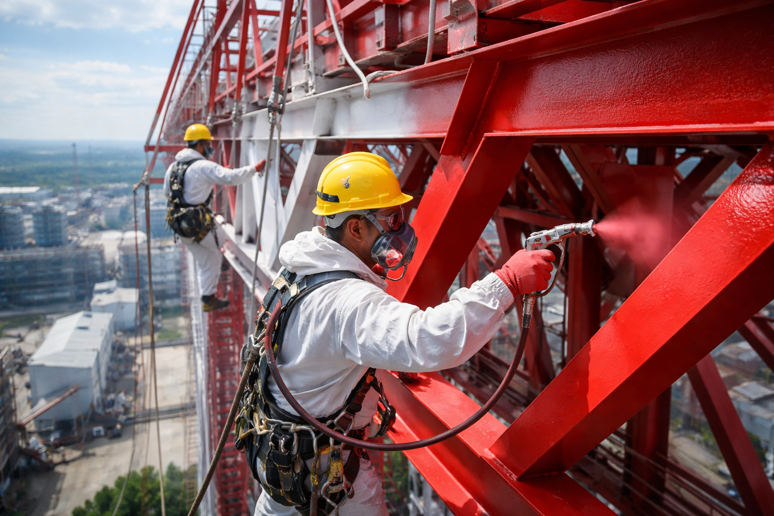 Фарбування металоконструкцій на висоті: технології та обладнання